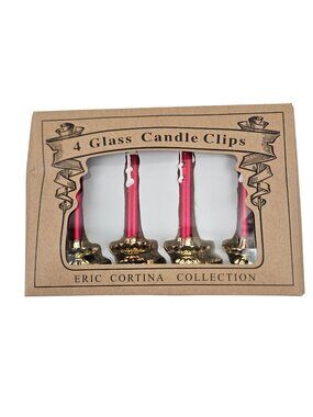 Eric Cortina Collection 4 Glass Candle Clips Red Gold Holiday Christmas RAZ